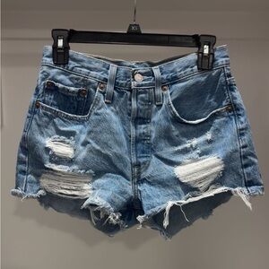 Levi's Light Blue Distressed Jean Shorts